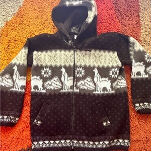 Artesanias Tuntaquimba Handmade Ecuadorian Brown Llama Wool Zip Sweater S